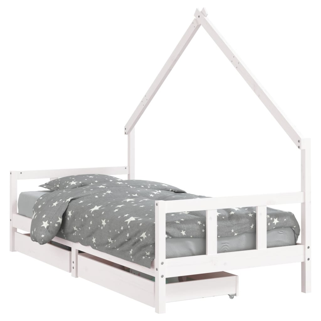 Kinderbedframe met lades 90x200 cm massief grenenhout wit is nu te koop bij PeponiXL, paradijselijk wonen!