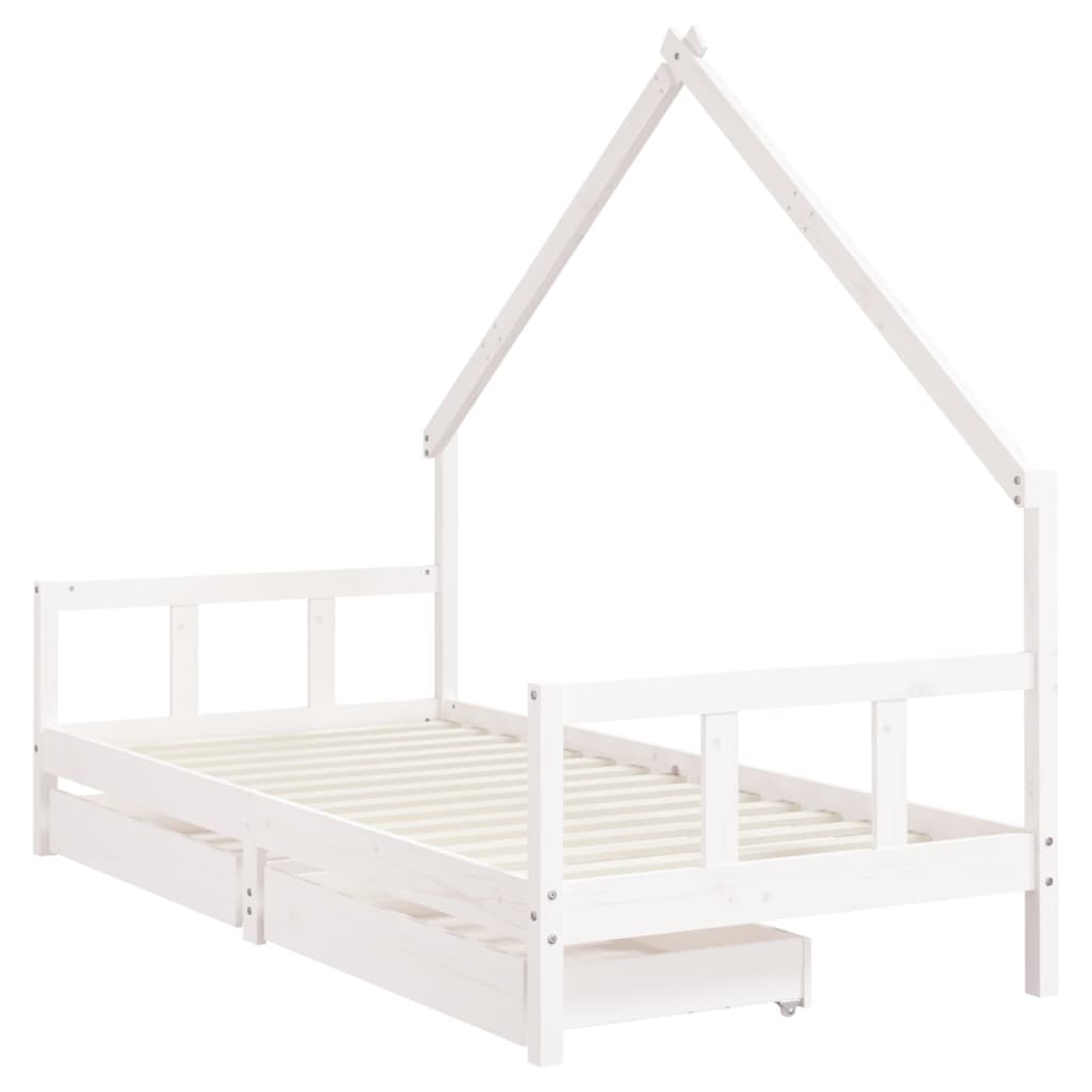 Kinderbedframe met lades 90x200 cm massief grenenhout wit is nu te koop bij PeponiXL, paradijselijk wonen!