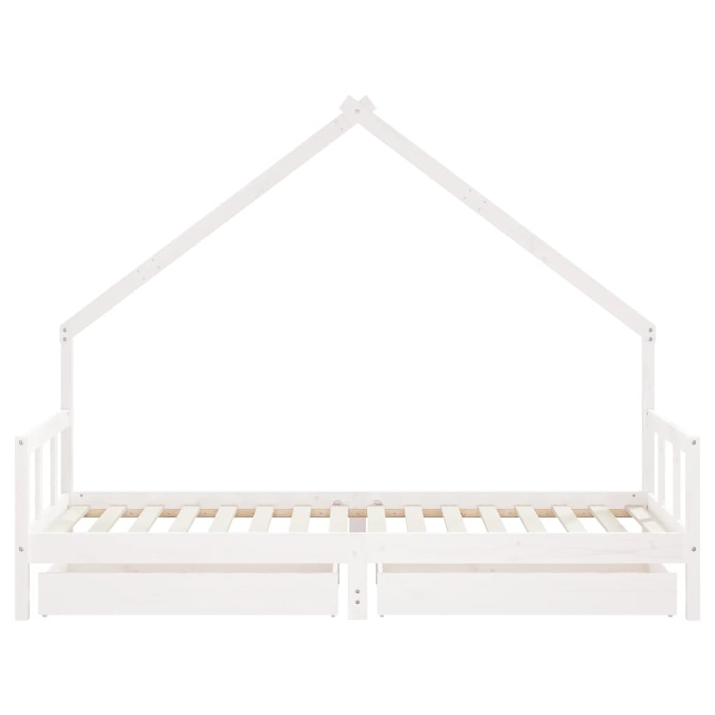 Kinderbedframe met lades 90x200 cm massief grenenhout wit is nu te koop bij PeponiXL, paradijselijk wonen!