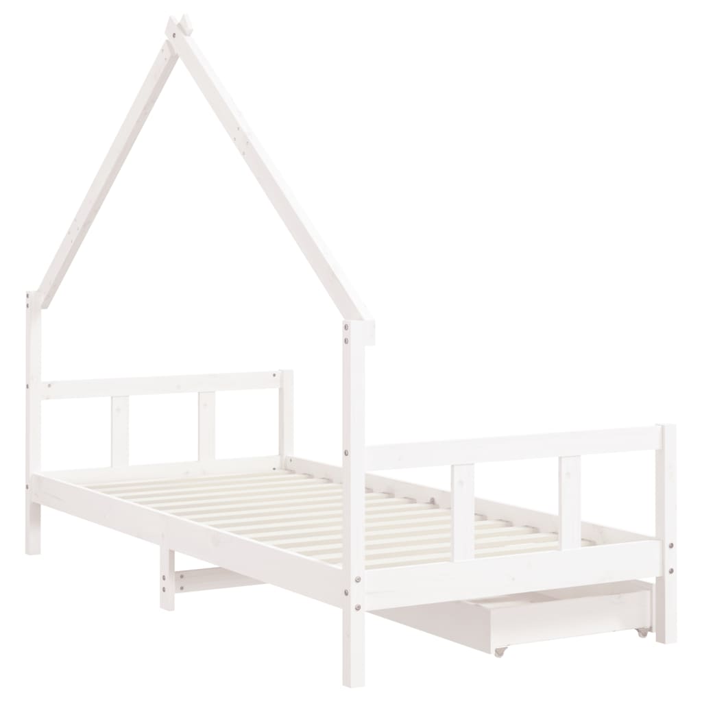 Kinderbedframe met lades 90x200 cm massief grenenhout wit is nu te koop bij PeponiXL, paradijselijk wonen!