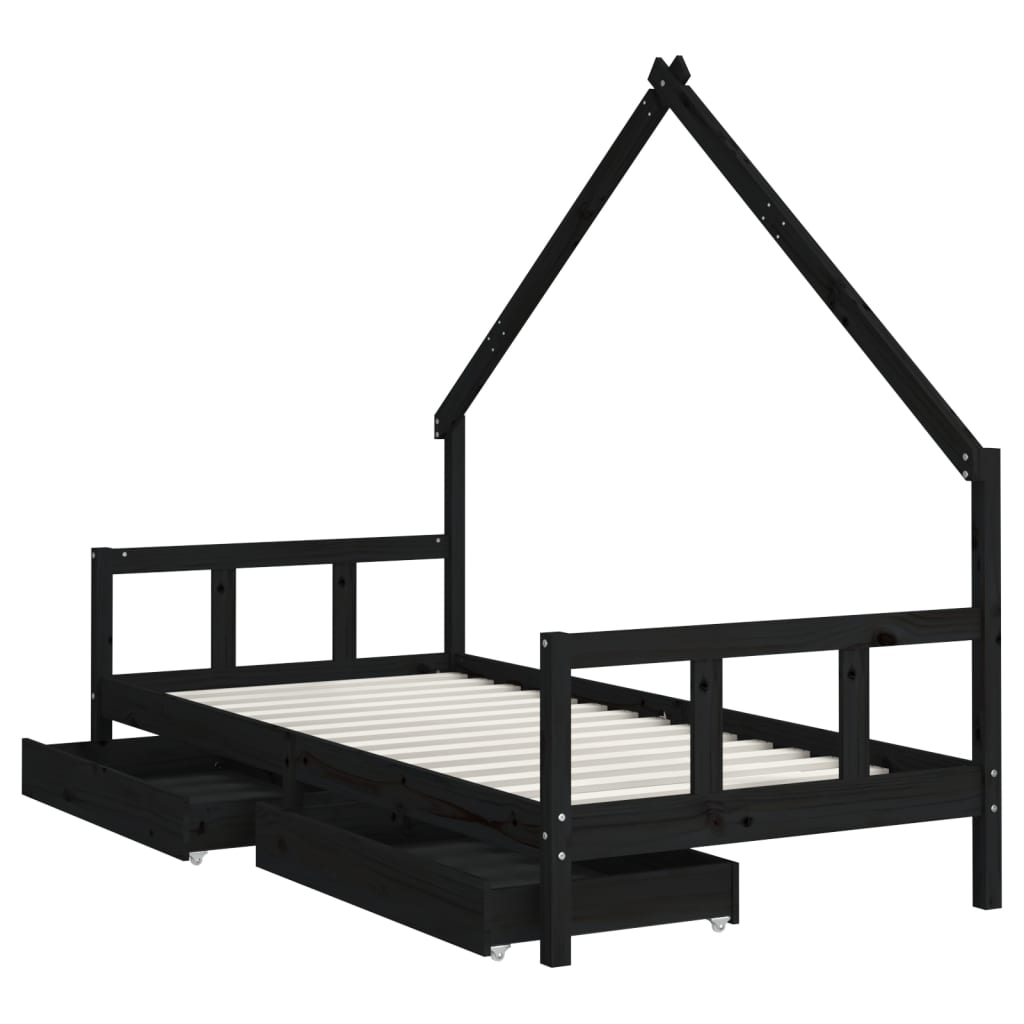 Kinderbedframe met lades 90x200 cm massief grenenhout zwart is nu te koop bij PeponiXL, paradijselijk wonen!