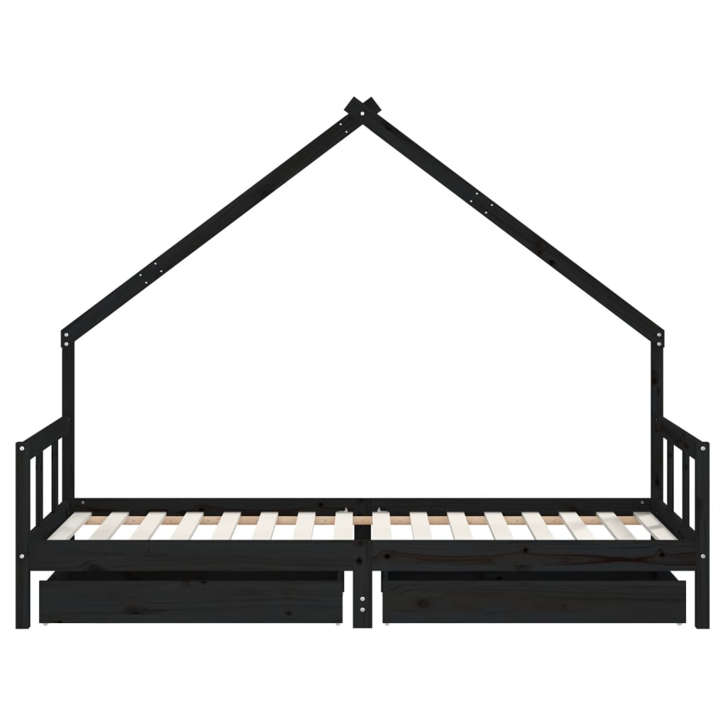 Kinderbedframe met lades 90x200 cm massief grenenhout zwart is nu te koop bij PeponiXL, paradijselijk wonen!