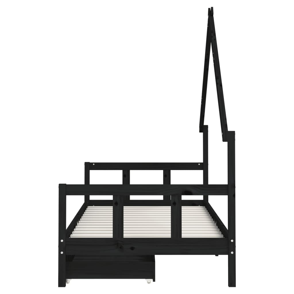 Kinderbedframe met lades 90x200 cm massief grenenhout zwart is nu te koop bij PeponiXL, paradijselijk wonen!