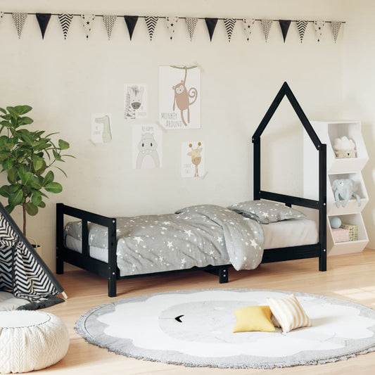 Kinderbedframe 80x160 cm massief grenenhout zwart is nu te koop bij PeponiXL, paradijselijk wonen!