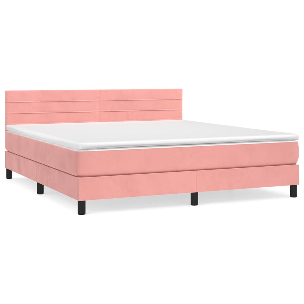Boxspring met matras fluweel roze 160x200 cm is nu te koop bij PeponiXL, paradijselijk wonen!