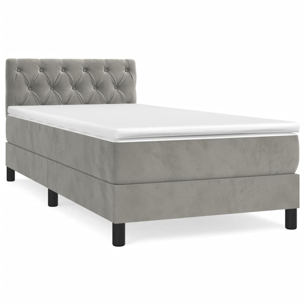 Boxspring met matras fluweel lichtgrijs 80x200 cm is nu te koop bij PeponiXL, paradijselijk wonen!