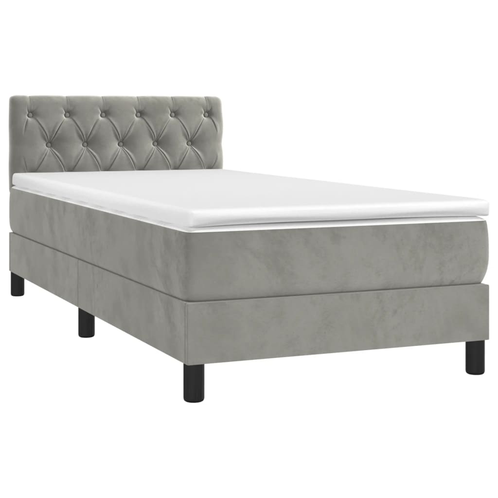 Boxspring met matras fluweel lichtgrijs 80x200 cm is nu te koop bij PeponiXL, paradijselijk wonen!