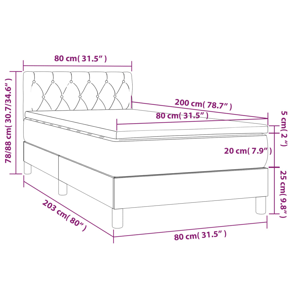 Boxspring met matras fluweel lichtgrijs 80x200 cm is nu te koop bij PeponiXL, paradijselijk wonen!