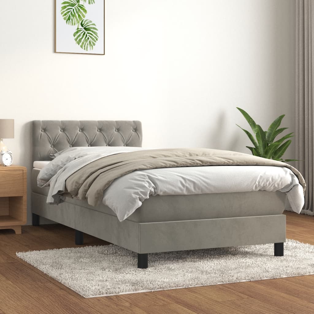 Boxspring met matras fluweel lichtgrijs 80x200 cm is nu te koop bij PeponiXL, paradijselijk wonen!