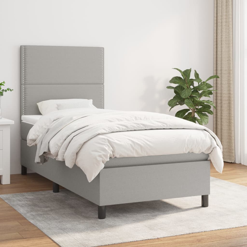 Boxspring met matras stof lichtgrijs 90x190 cm is nu te koop bij PeponiXL, paradijselijk wonen!