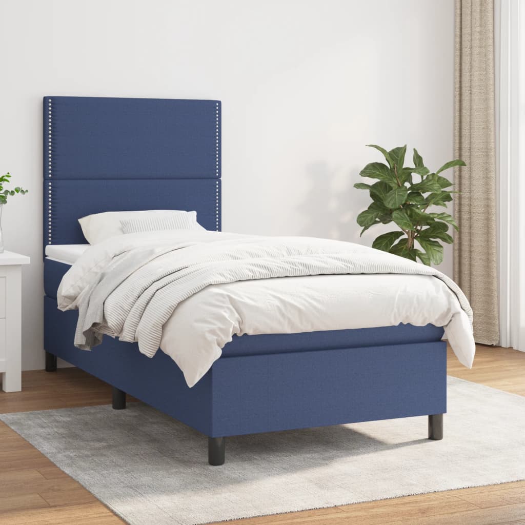 Boxspring met matras stof blauw 100x200 cm is nu te koop bij PeponiXL, paradijselijk wonen!