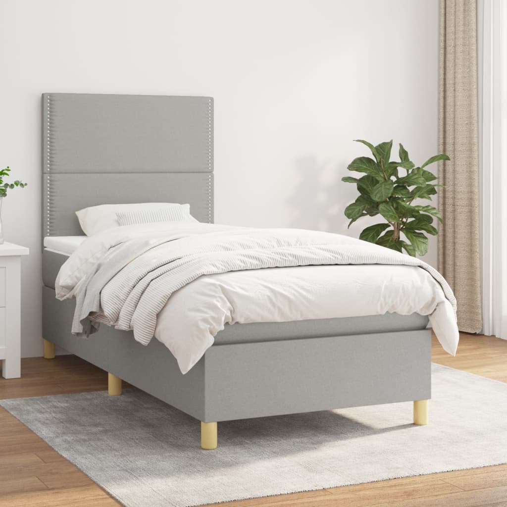 Boxspring met matras stof lichtgrijs 90x190 cm is nu te koop bij PeponiXL, paradijselijk wonen!