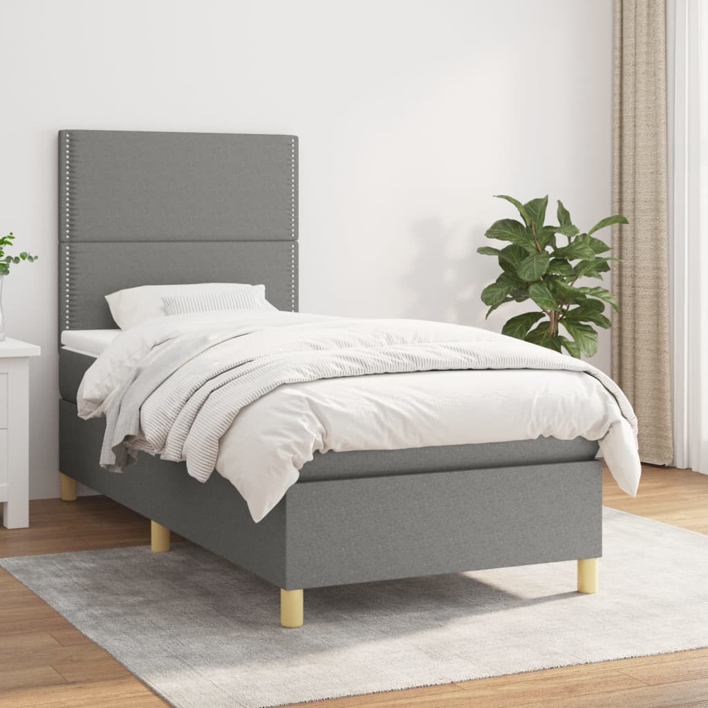 Boxspring met matras stof donkergrijs 90x190 cm is nu te koop bij PeponiXL, paradijselijk wonen!