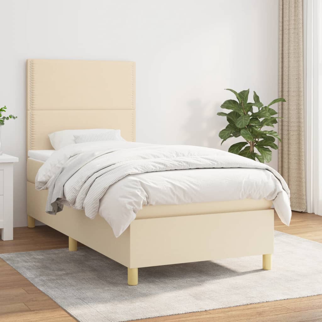 Boxspring met matras stof crèmekleurig 90x190 cm is nu te koop bij PeponiXL, paradijselijk wonen!