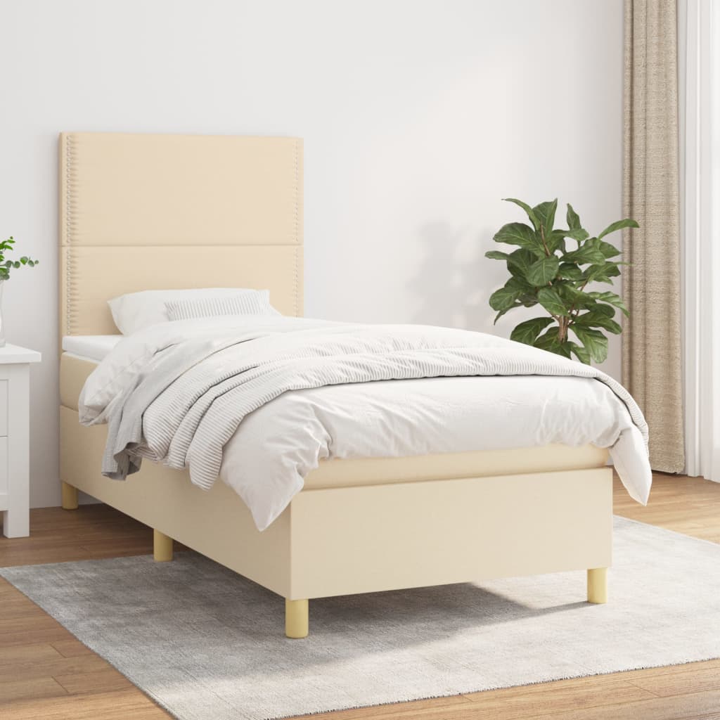 Boxspring met matras stof crèmekleurig 100x200 cm is nu te koop bij PeponiXL, paradijselijk wonen!