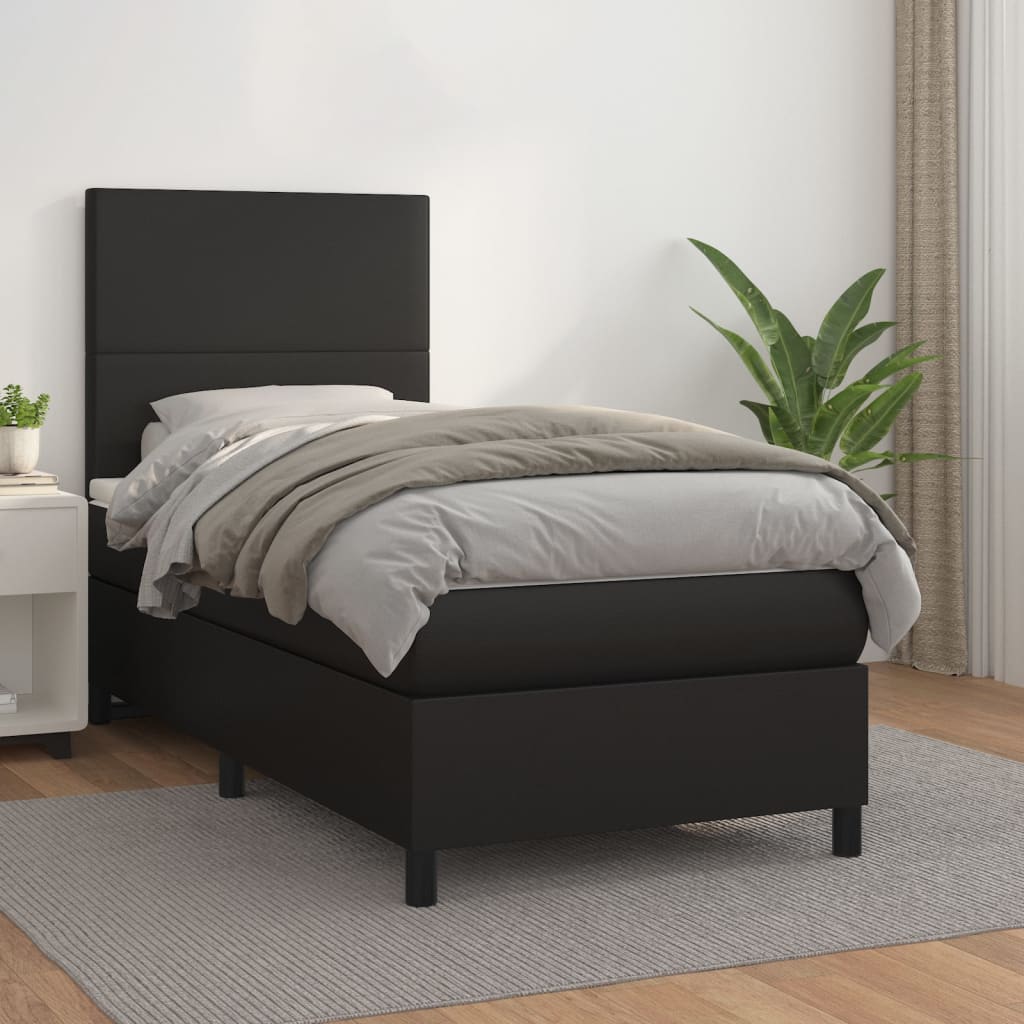 Boxspring met matras kunstleer zwart 100x200 cm is nu te koop bij PeponiXL, paradijselijk wonen!