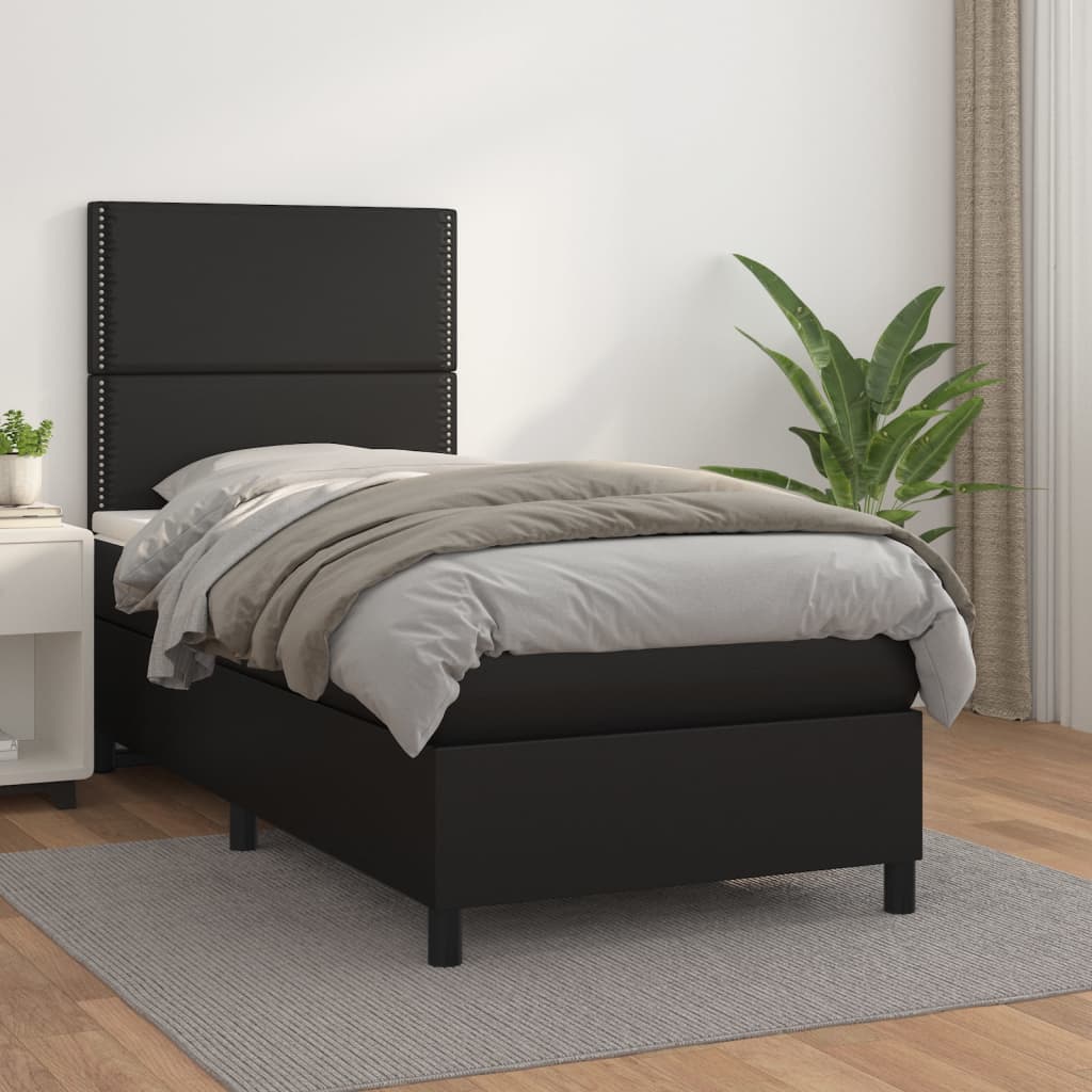 Boxspring met matras kunstleer zwart 90x200 cm is nu te koop bij PeponiXL, paradijselijk wonen!