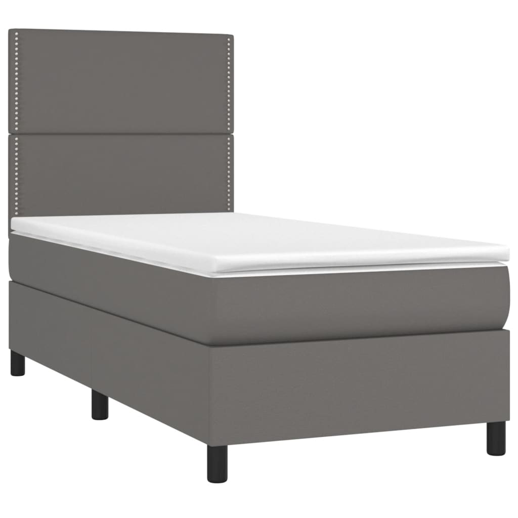 Boxspring met matras kunstleer grijs 100x200 cm is nu te koop bij PeponiXL, paradijselijk wonen!