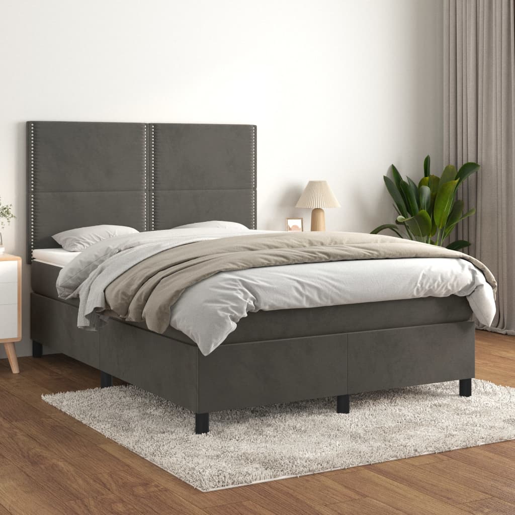 Boxspring met matras fluweel donkergrijs 140x190 cm is nu te koop bij PeponiXL, paradijselijk wonen!