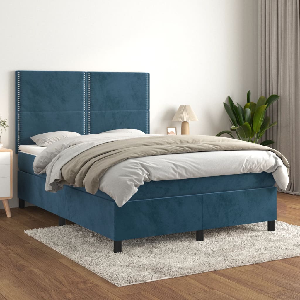 Boxspring met matras fluweel donkerblauw 140x200 cm is nu te koop bij PeponiXL, paradijselijk wonen!