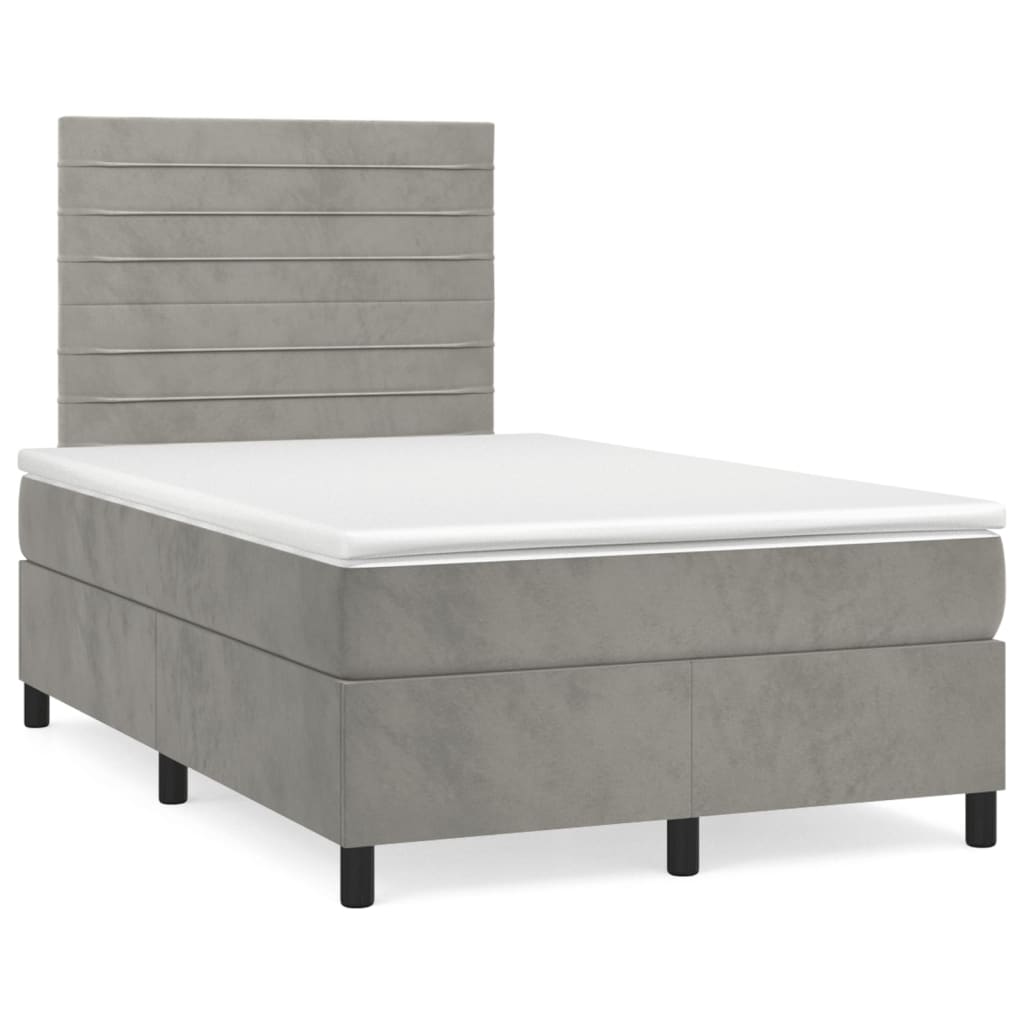 Boxspring met matras fluweel lichtgrijs 120x200 cm is nu te koop bij PeponiXL, paradijselijk wonen!