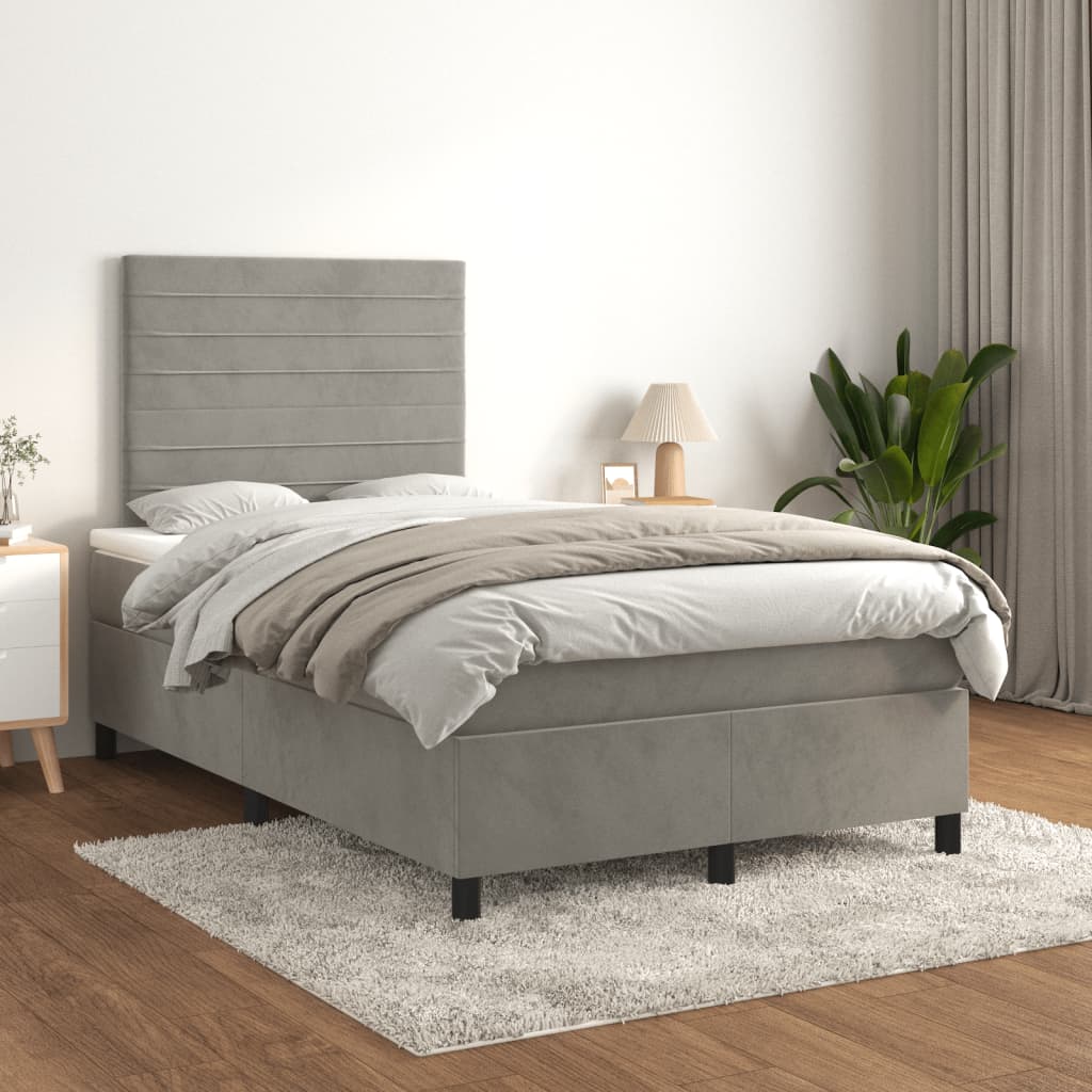Boxspring met matras fluweel lichtgrijs 120x200 cm is nu te koop bij PeponiXL, paradijselijk wonen!