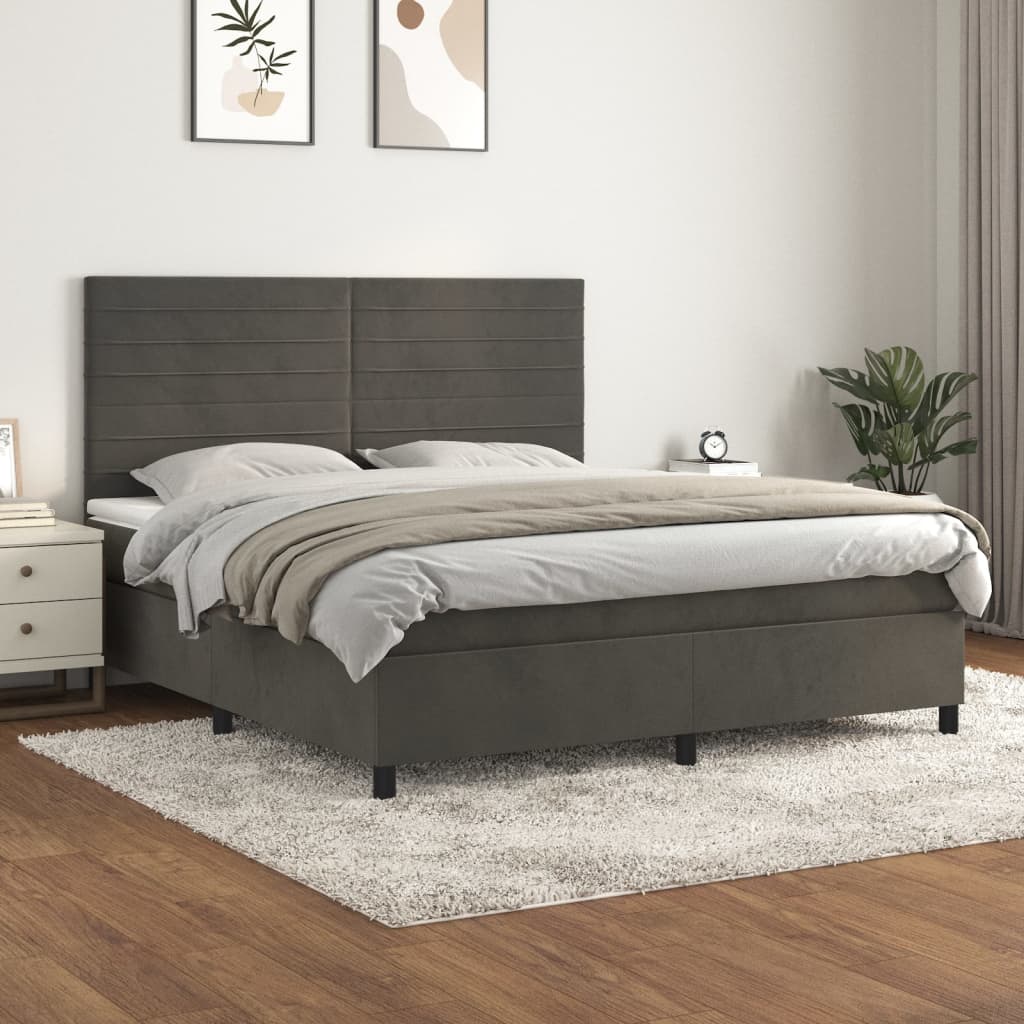 Boxspring met matras fluweel donkergrijs 160x200 cm is nu te koop bij PeponiXL, paradijselijk wonen!