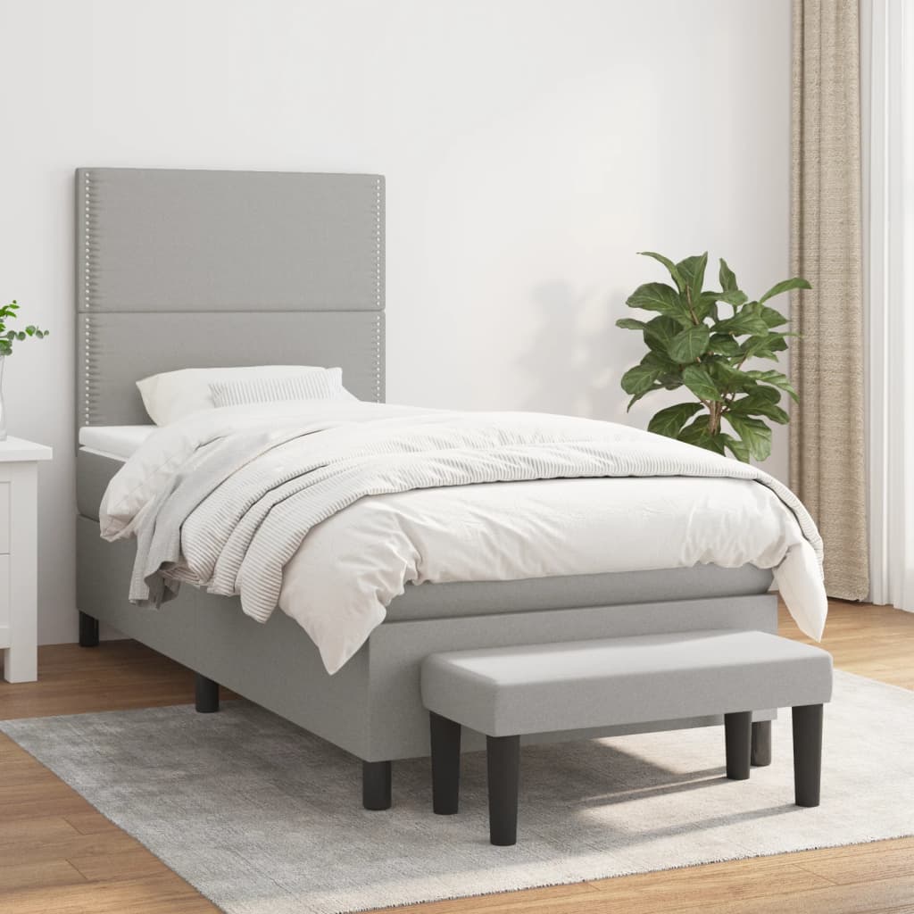 Boxspring met matras stof lichtgrijs 90x190 cm is nu te koop bij PeponiXL, paradijselijk wonen!