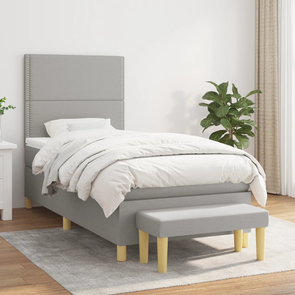 Boxspring met matras stof lichtgrijs 90x190 cm is nu te koop bij PeponiXL, paradijselijk wonen!