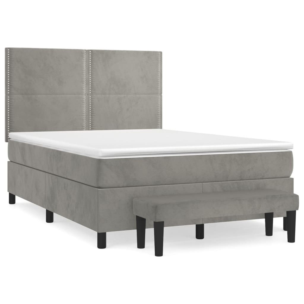 Boxspring met matras fluweel lichtgrijs 140x190 cm is nu te koop bij PeponiXL, paradijselijk wonen!