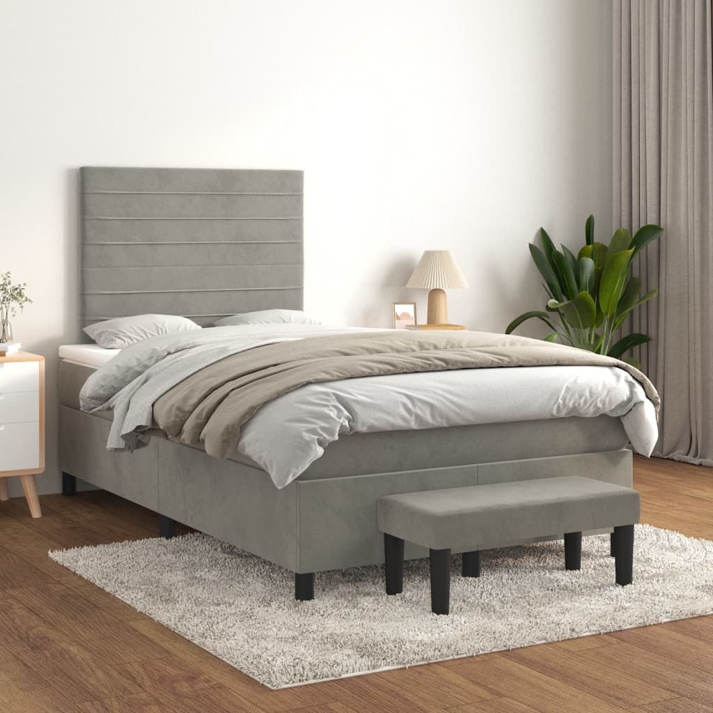 Boxspring met matras fluweel lichtgrijs 120x200 cm is nu te koop bij PeponiXL, paradijselijk wonen!