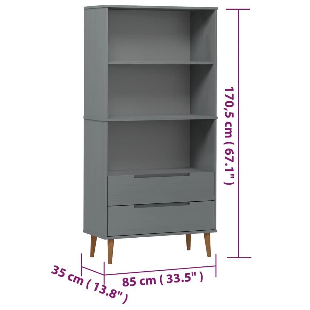 Boekenkast MOLDE 85x35x170,5 cm massief grenenhout grijs is nu te koop bij PeponiXL, paradijselijk wonen!