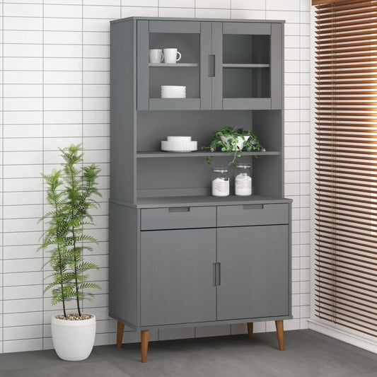 Opzetkast MOLDE 90x35x100 cm massief grenenhout grijs is nu te koop bij PeponiXL, paradijselijk wonen!