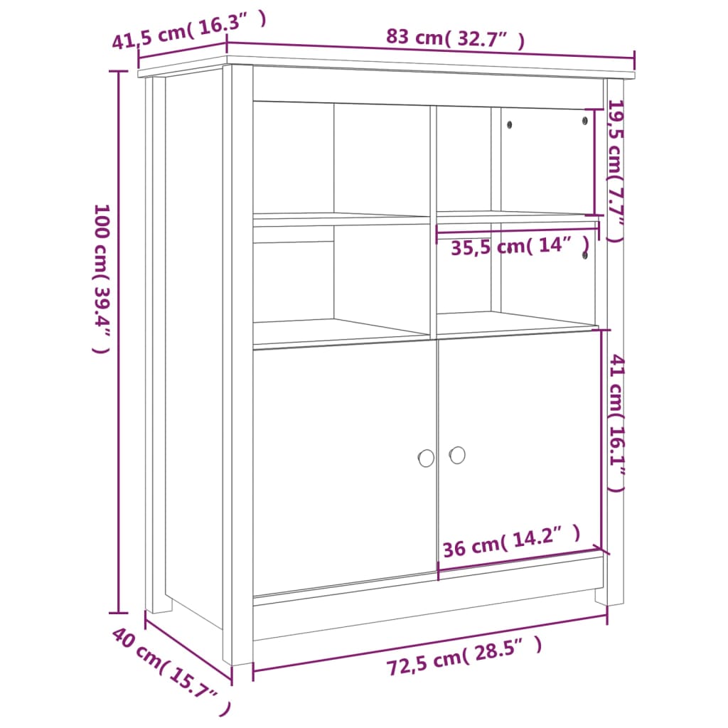 Dressoir 83x41,5x100 cm massief grenenhout zwart is nu te koop bij PeponiXL, paradijselijk wonen!