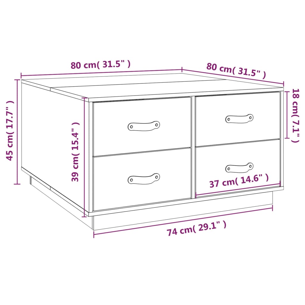 Salontafel 80x80x45 cm massief grenenhout zwart is nu te koop bij PeponiXL, paradijselijk wonen!