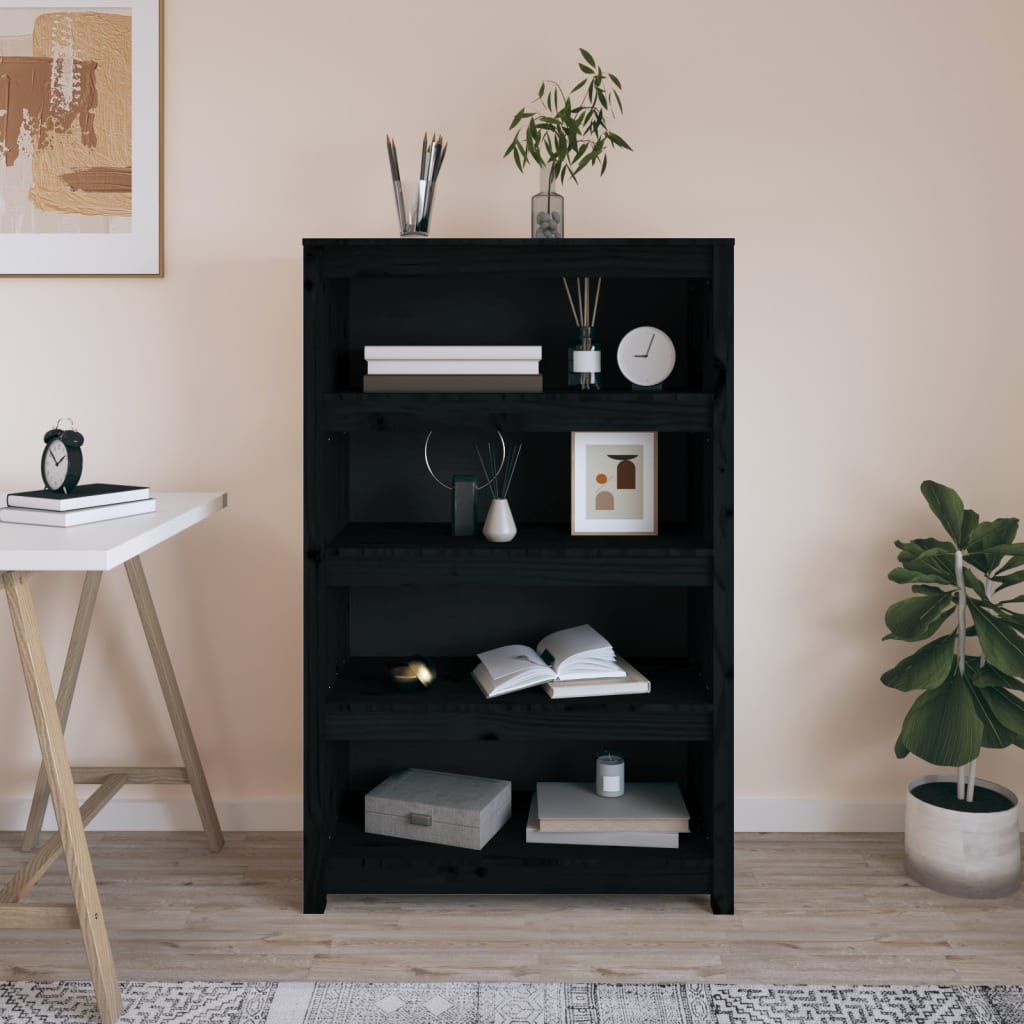 Boekenkast 80x35x126 cm massief grenenhout zwart is nu te koop bij PeponiXL, paradijselijk wonen!