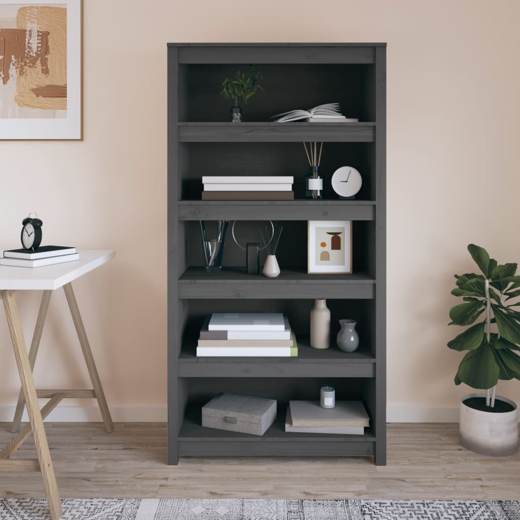 Boekenkast 80x35x154 cm massief grenenhout grijs is nu te koop bij PeponiXL, paradijselijk wonen!
