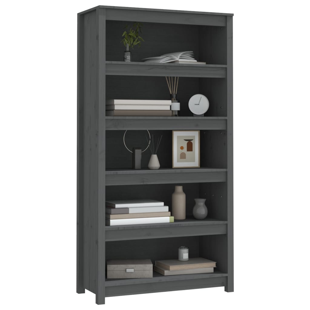 Boekenkast 80x35x154 cm massief grenenhout grijs is nu te koop bij PeponiXL, paradijselijk wonen!