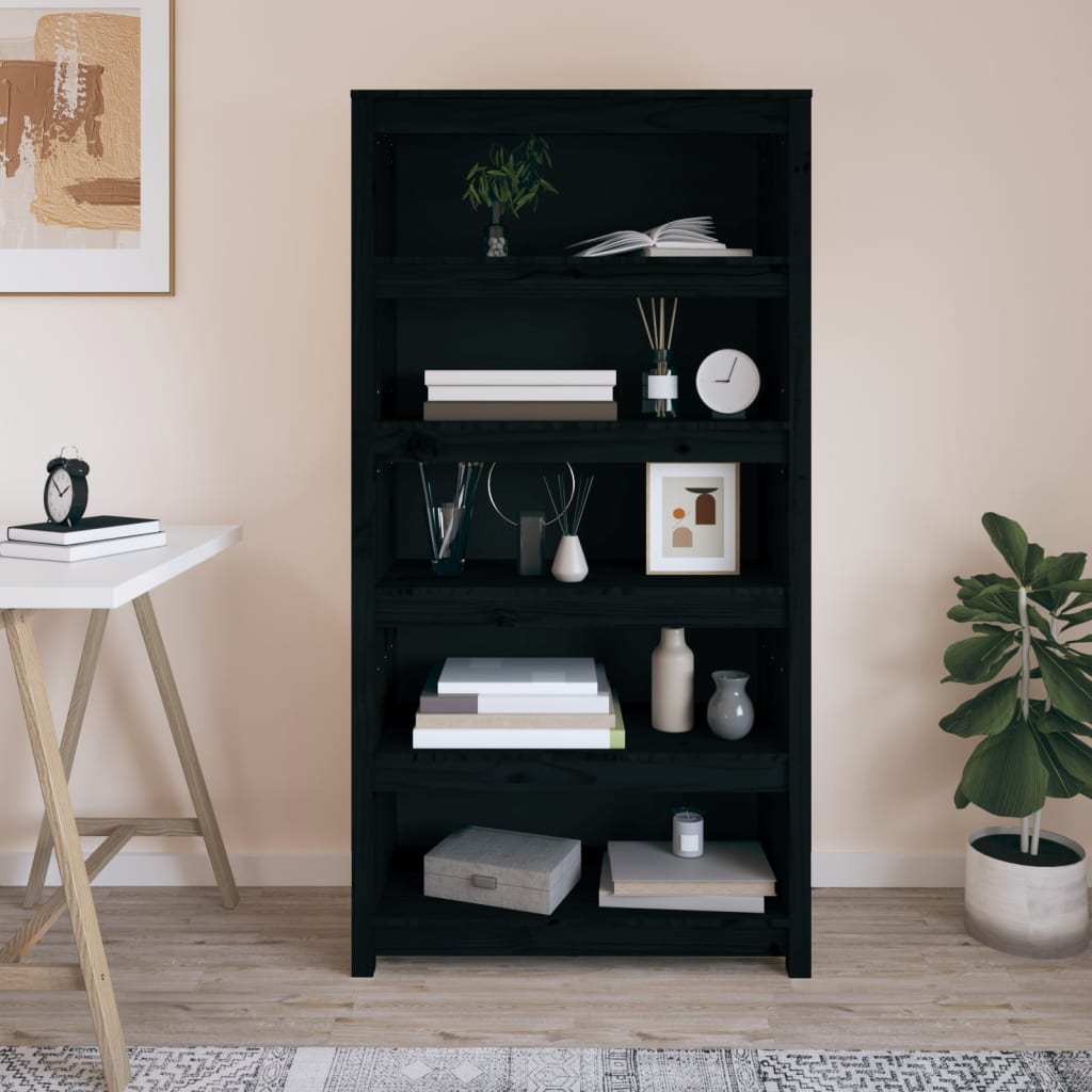 Boekenkast 80x35x154 cm massief grenenhout zwart is nu te koop bij PeponiXL, paradijselijk wonen!