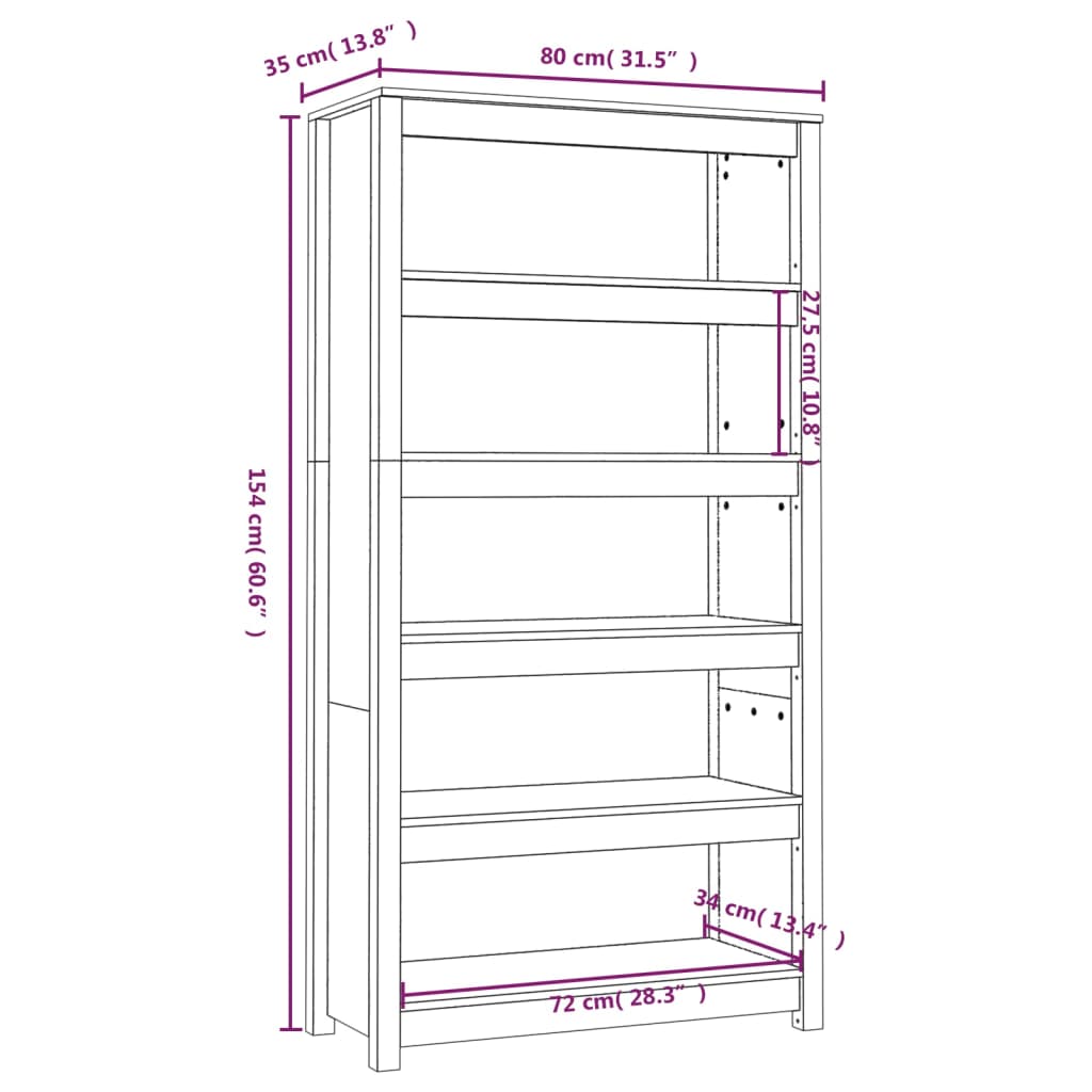 Boekenkast 80x35x154 cm massief grenenhout zwart is nu te koop bij PeponiXL, paradijselijk wonen!
