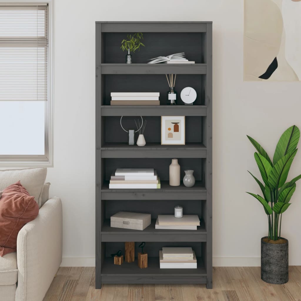 Boekenkast 80x35x183 cm massief grenenhout grijs is nu te koop bij PeponiXL, paradijselijk wonen!