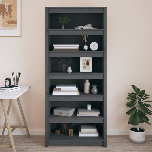 Boekenkast 80x35x183 cm massief grenenhout grijs is nu te koop bij PeponiXL, paradijselijk wonen!