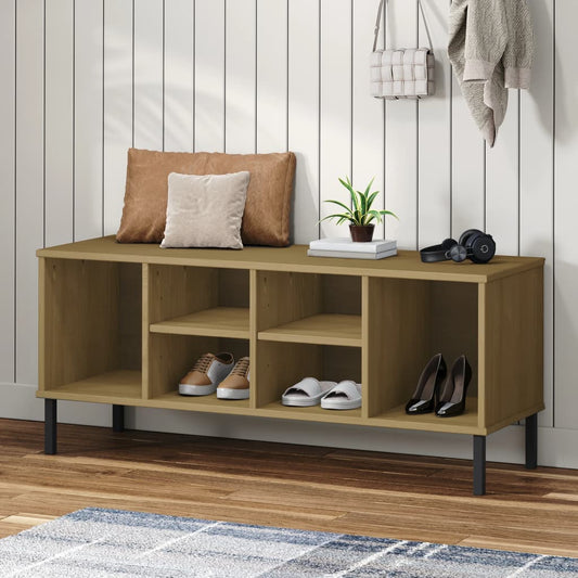 Schoenenrek met metalen poten OSLO 106x35x45cm grenenhout bruin is nu te koop bij PeponiXL, paradijselijk wonen!