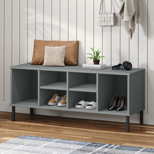 Schoenenrek met metalen poten OSLO 106x35x45 cm grenen grijs is nu te koop bij PeponiXL, paradijselijk wonen!