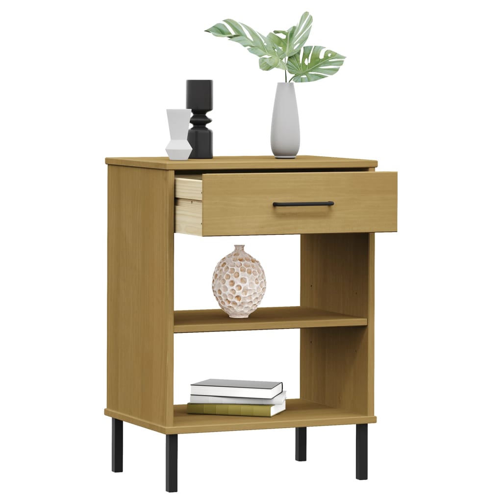 Wandkast met metalen poten OSLO massief grenenhout bruin is nu te koop bij PeponiXL, paradijselijk wonen!
