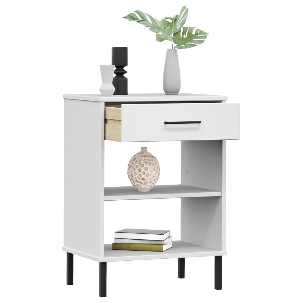 Wandkast met metalen poten OSLO massief grenenhout wit is nu te koop bij PeponiXL, paradijselijk wonen!