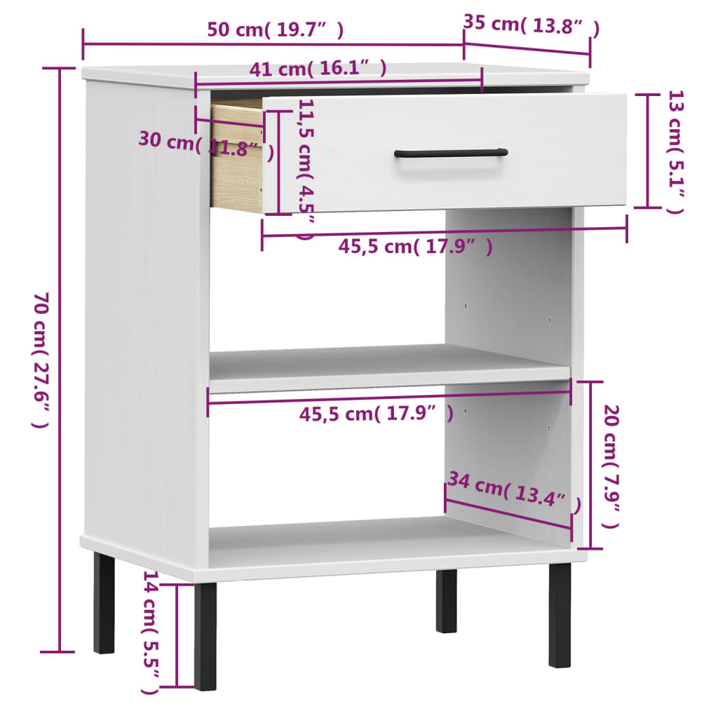 Wandkast met metalen poten OSLO massief grenenhout wit is nu te koop bij PeponiXL, paradijselijk wonen!