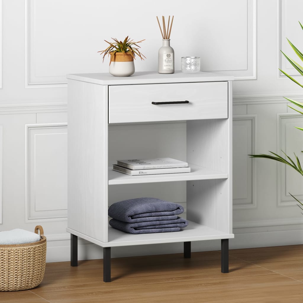 Wandkast met metalen poten OSLO massief grenenhout wit is nu te koop bij PeponiXL, paradijselijk wonen!