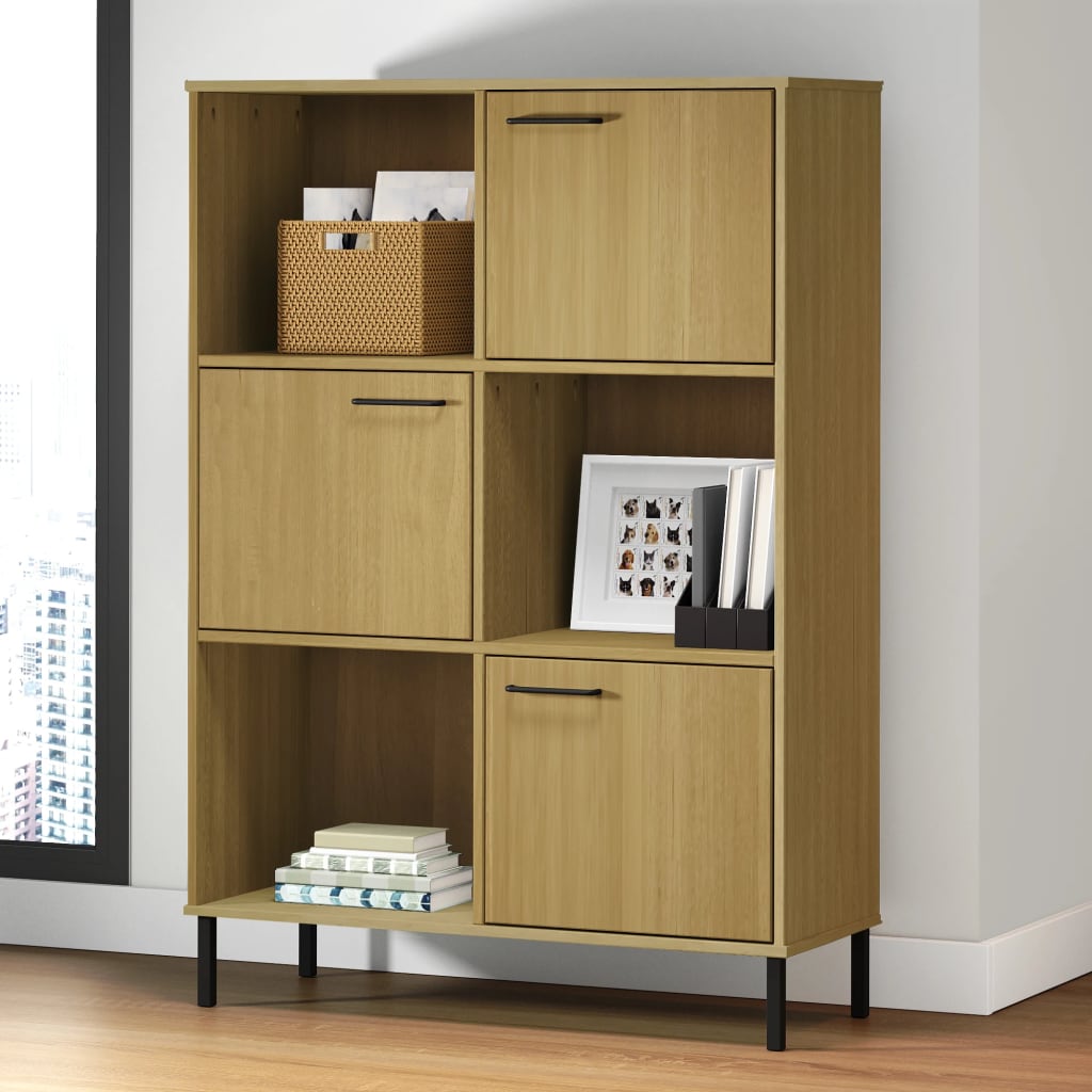 Boekenkast met metalen poten OSLO 90x35x128,5 cm hout bruin is nu te koop bij PeponiXL, paradijselijk wonen!