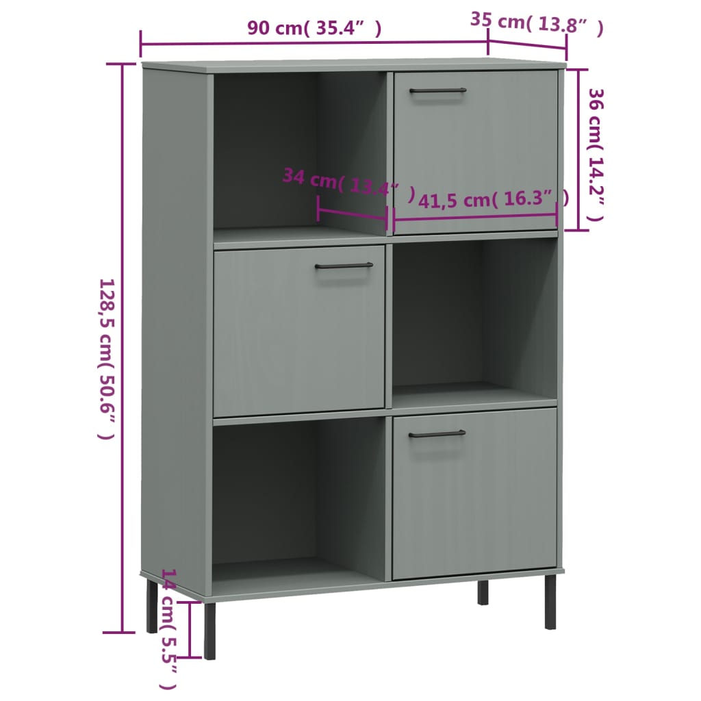 Boekenkast met metalen poten OSLO 90x35x128,5 cm hout grijs is nu te koop bij PeponiXL, paradijselijk wonen!